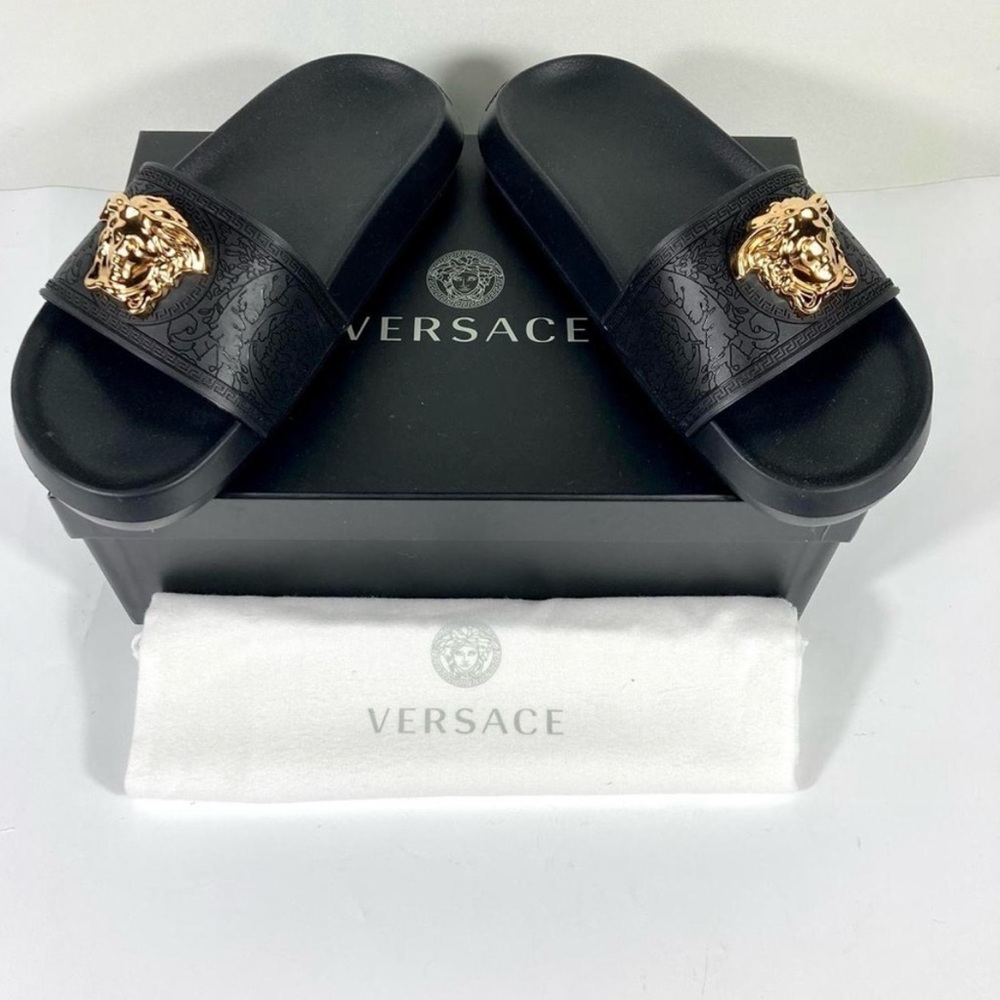 NWT Versace Women's Medusa Slide Sandals Dust Bag, Box & Authenticity Card - Picture 7 of 7